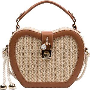 Versatile Straw Beach Handbag with Adjustable Strap & Stylish Lock Charm